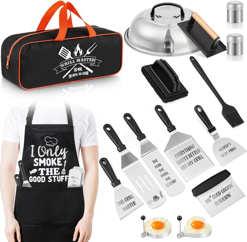 Fathers Day Grilling Gift Set with Spatula, Apron, and Bag