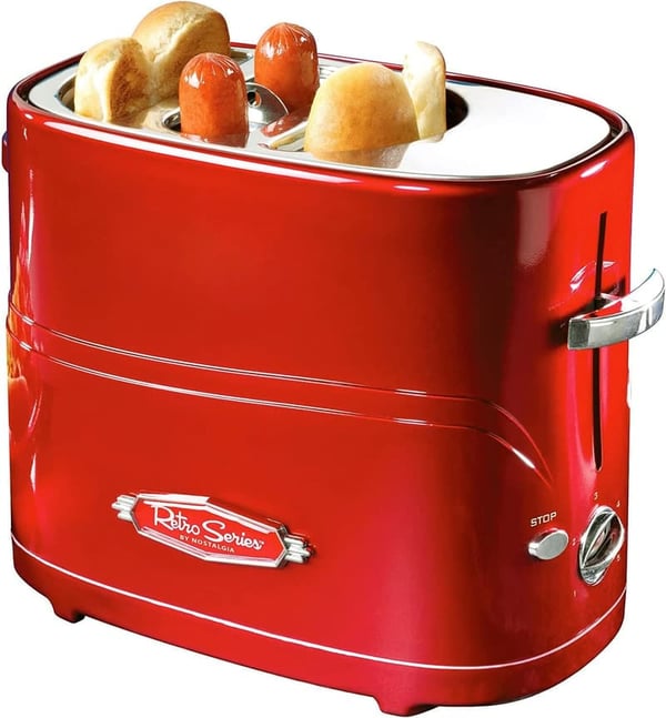 Retro 2-Slot Hot Dog and Bun Toaster with Mini Tongs