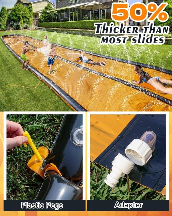 Extra Long Backyard Water Slide with Pool & 2 Inflatable Bodyboards