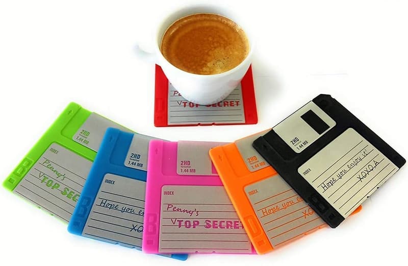 Floppy Disk Coaster Set for Geeky Office Decor – 6 Piece