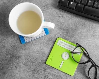 Floppy Disk Coaster Set for Geeky Office Decor – 6 Piece