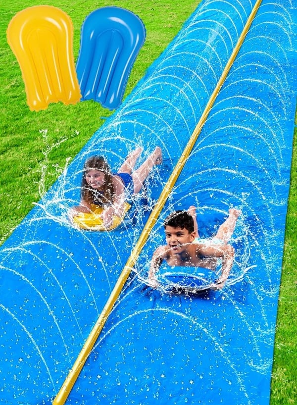 30ft Heavy Duty Water Slide with Sprinkler & 2 Inflatable Boards