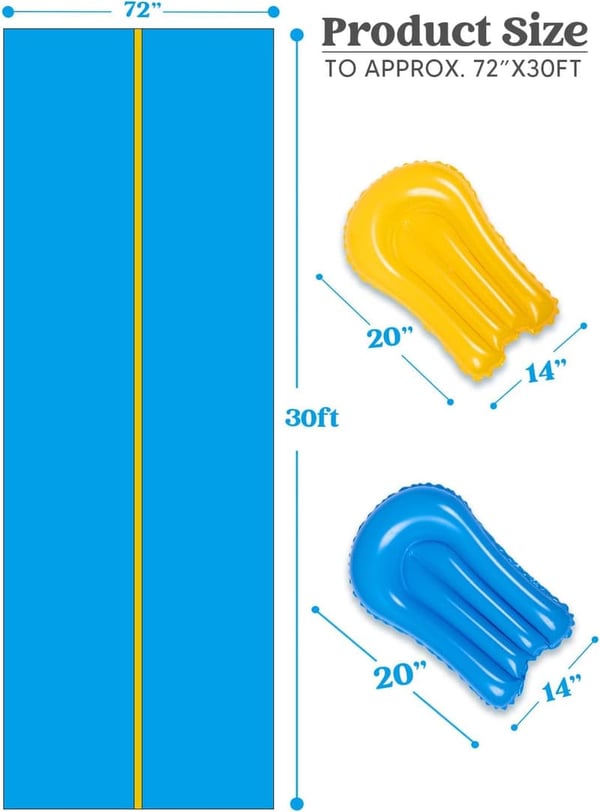 30ft Heavy Duty Water Slide with Sprinkler & 2 Inflatable Boards