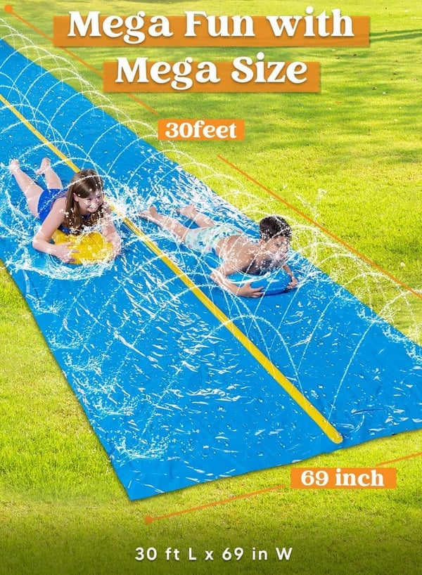 30ft Heavy Duty Water Slide with Sprinkler & 2 Inflatable Boards