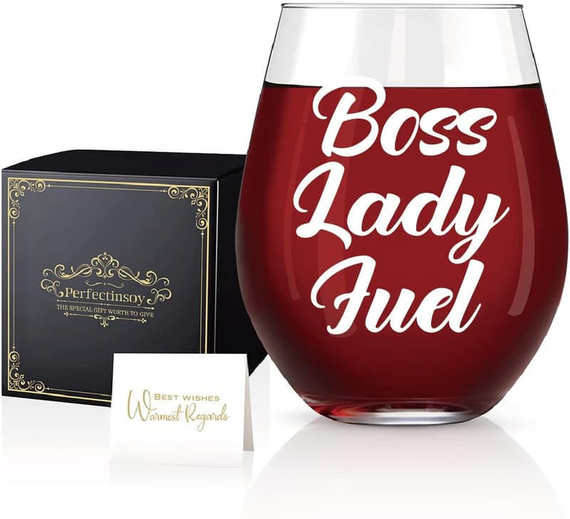 Boss Lady Fuel Stemless Wine Glass - Fun Gift for Women Managers