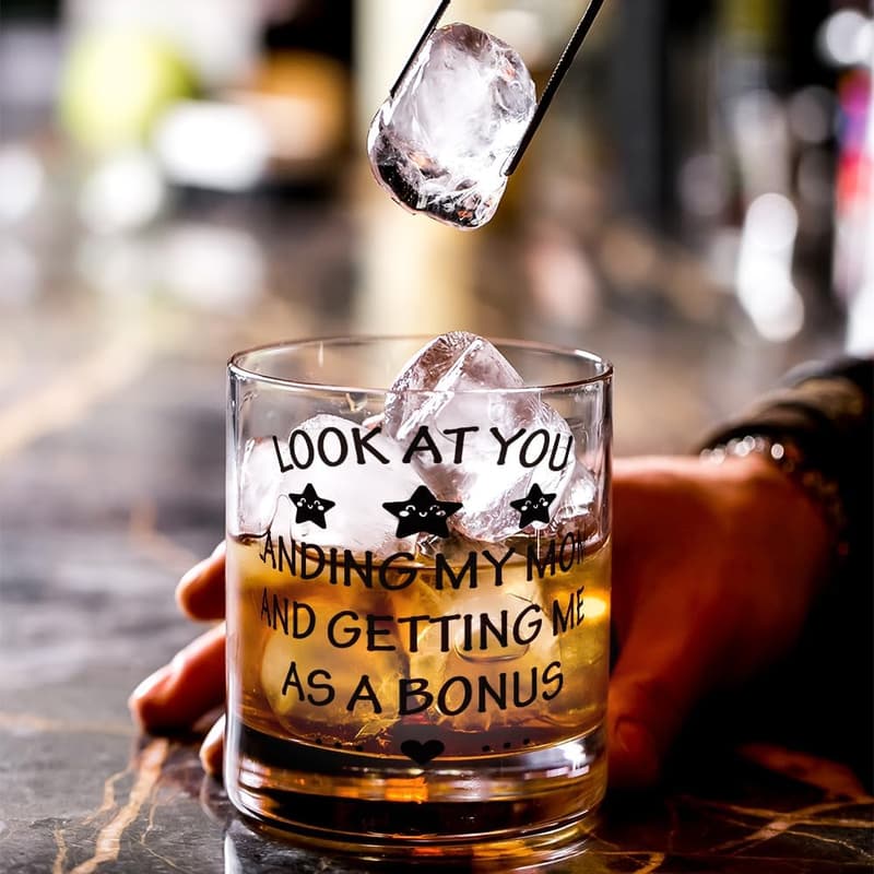Humorous Whiskey Glass for Stepdad – 10oz Bonus Dad Gift