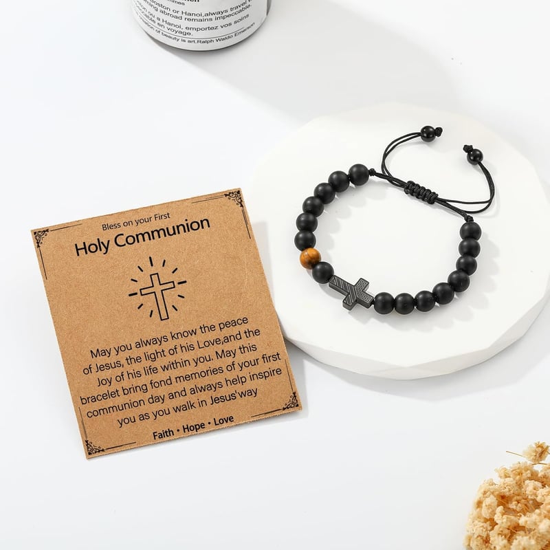 Cross Beads Bracelet for Boys - Christian Gift for Easter & Baptism