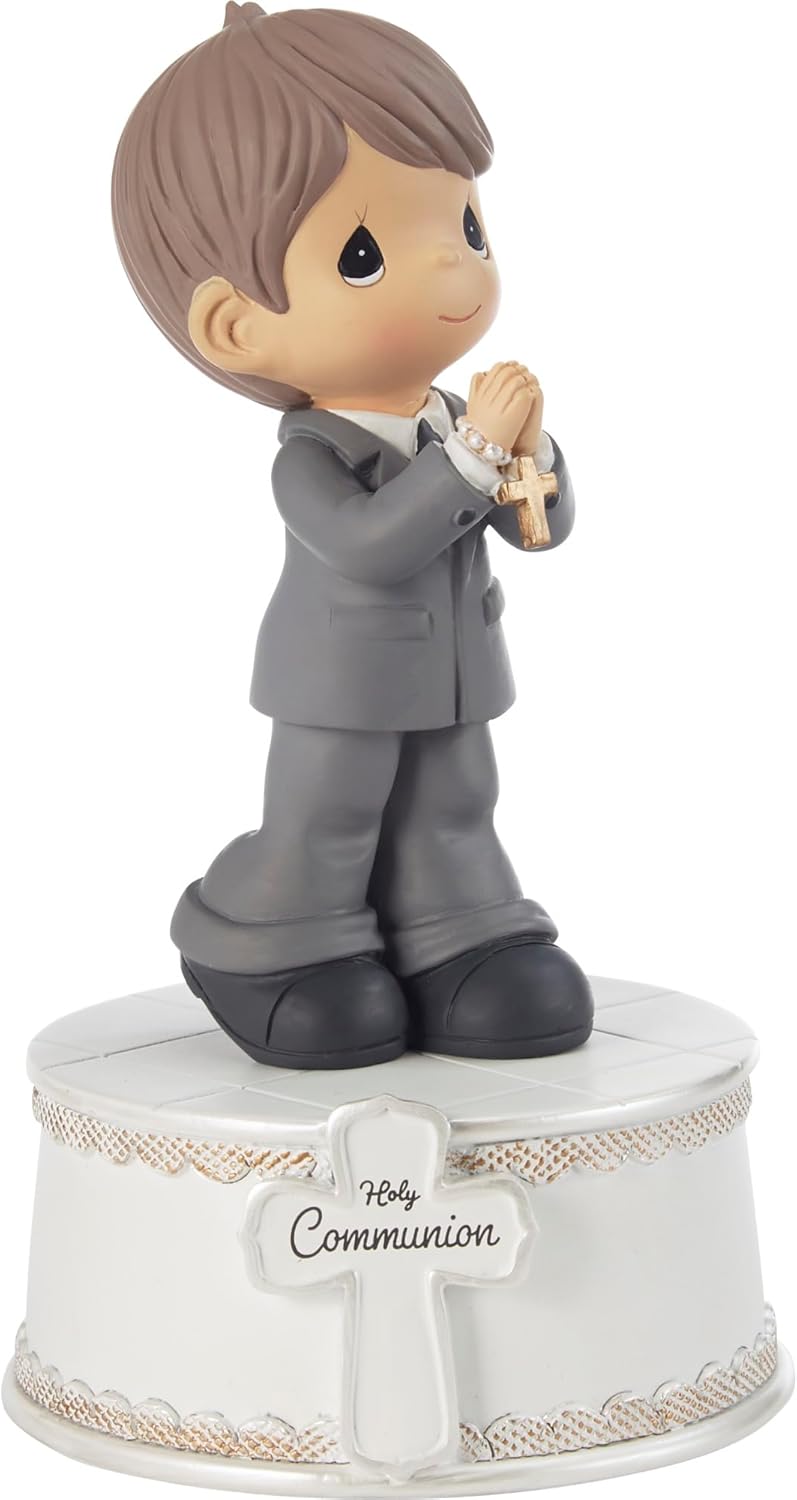 First Communion Boy Figurine - Wind-Up Musical Resin Keepsake