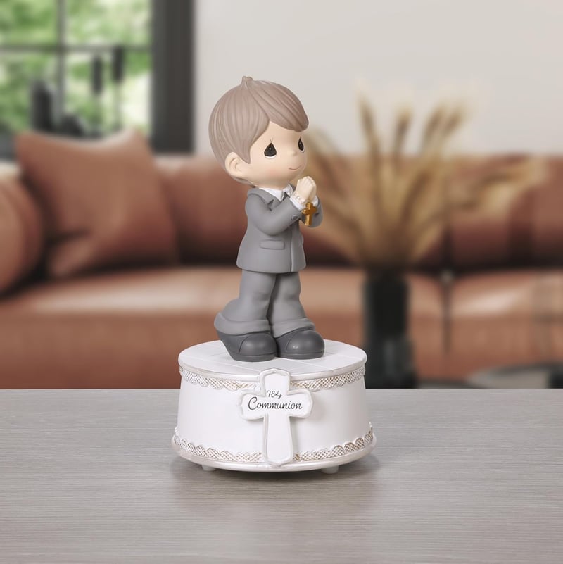 First Communion Boy Figurine - Wind-Up Musical Resin Keepsake