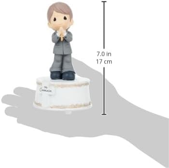 First Communion Boy Figurine - Wind-Up Musical Resin Keepsake