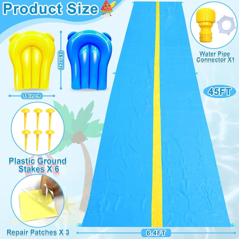 Double Lane 45ft Heavy Duty Water Slip and Slide for Kids