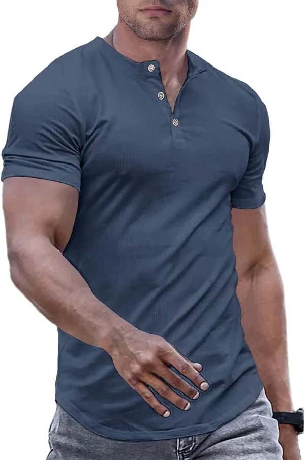 Men's Muscle Slim Henley Athletic Shirt for Gym Workouts