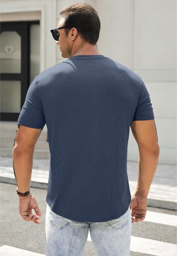 Men's Muscle Slim Henley Athletic Shirt for Gym Workouts