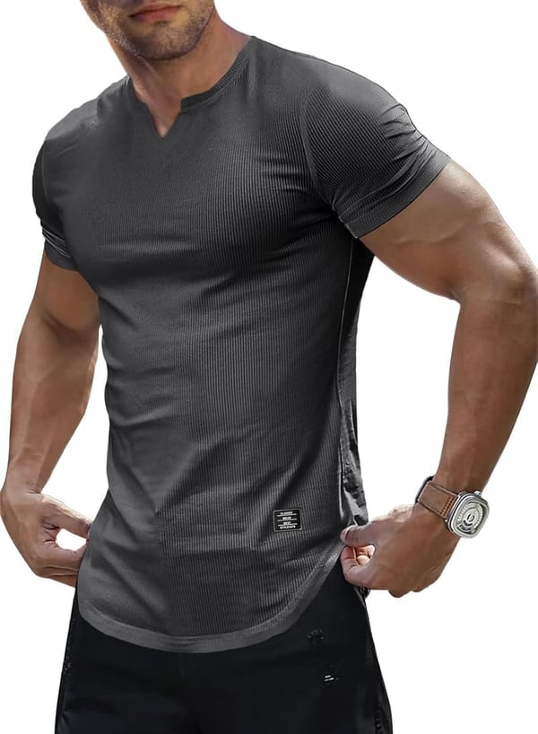 Men's Athletic V-Neck Longline Workout Tee Shirt