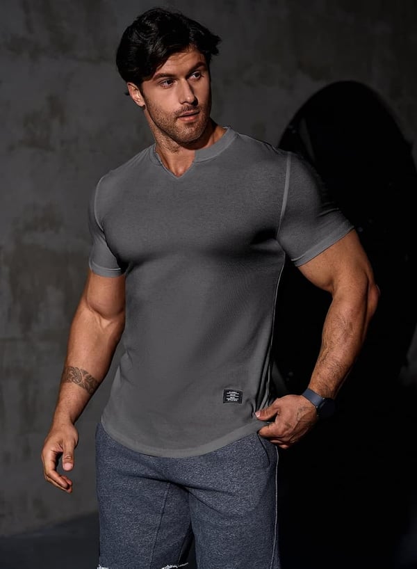 Men's Athletic V-Neck Longline Workout Tee Shirt
