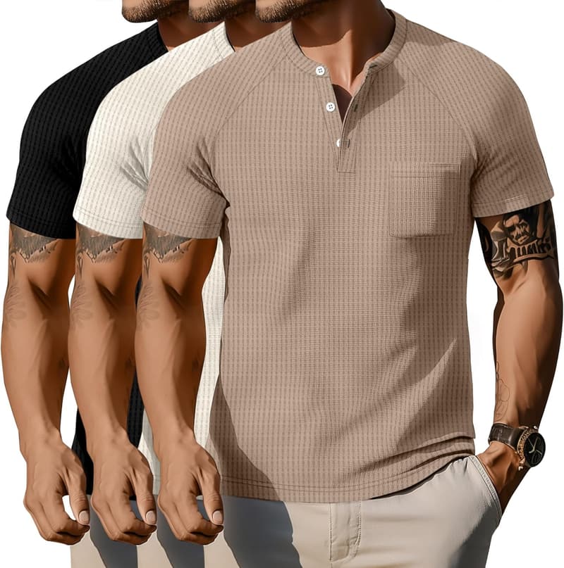 Men's Big & Tall Waffle Henley T-Shirts - 3 Pack
