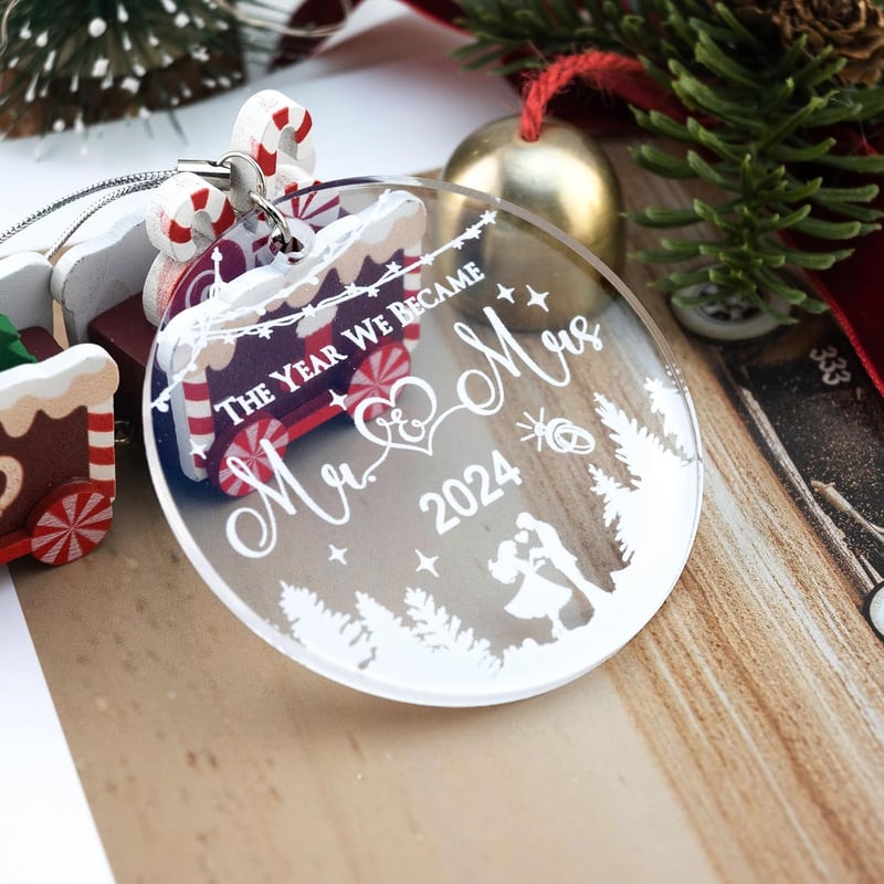First Christmas Married Ornament - Mr & Mrs 2024 Couples Gift