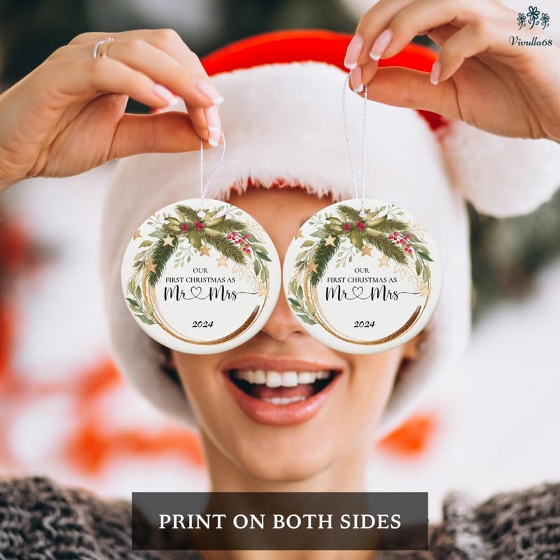 First Christmas Married Ornament 2024 for Couples
