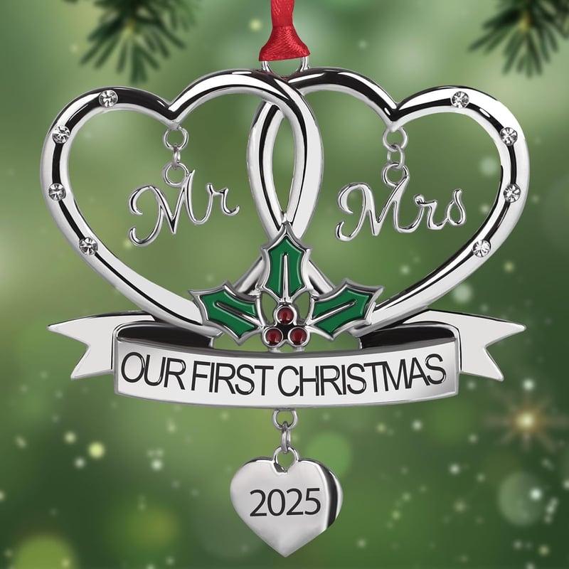 First Christmas Married Ornament for Couples - Metal Gift