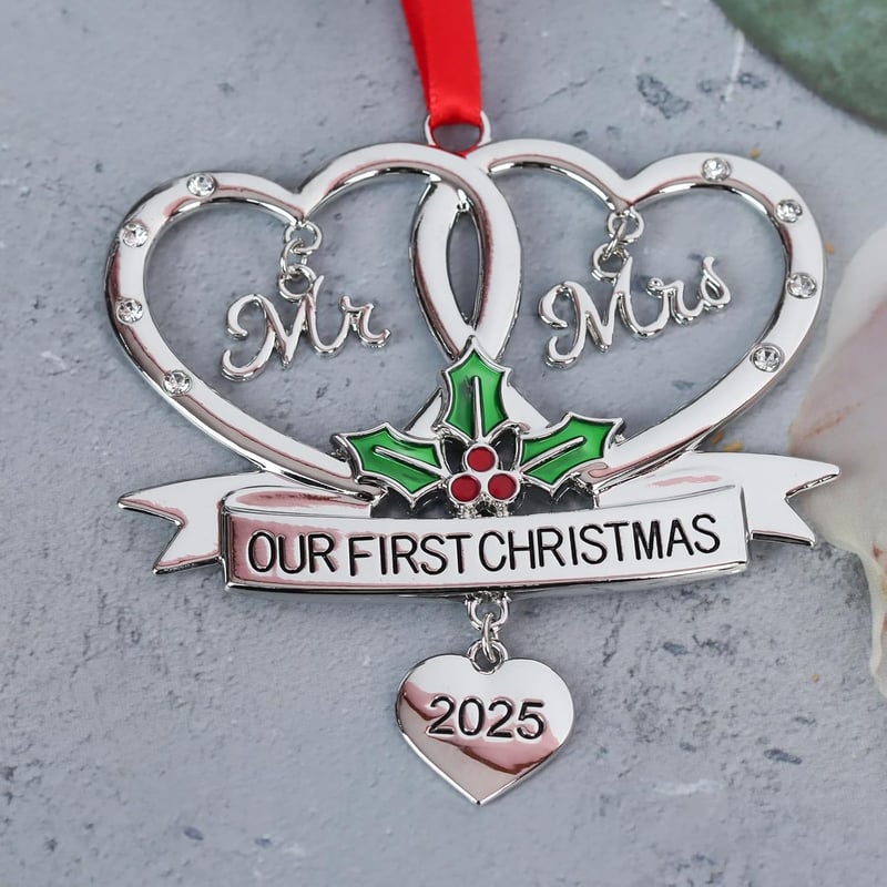 First Christmas Married Ornament for Couples - Metal Gift