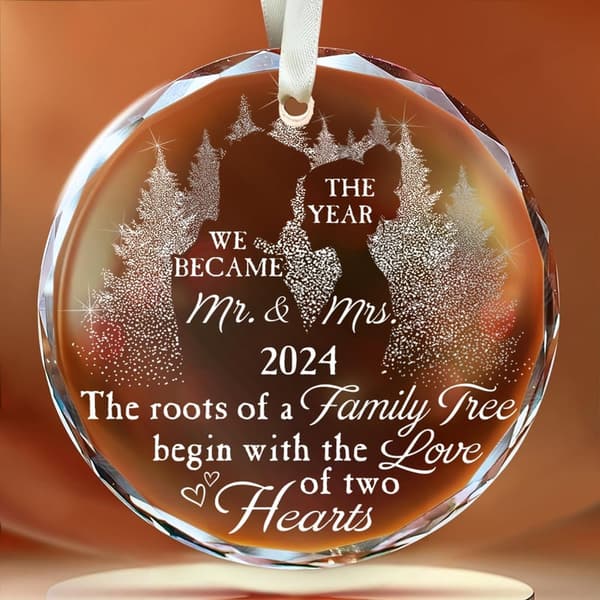 2024 First Christmas Married Glass Ornament - Wedding Gift for Couples
