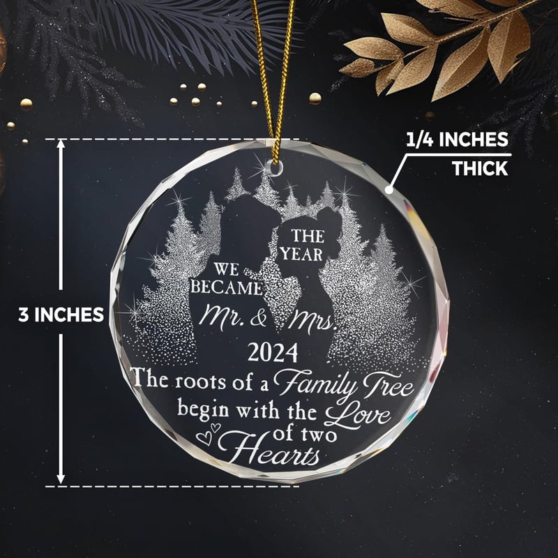 2024 First Christmas Married Glass Ornament - Wedding Gift for Couples