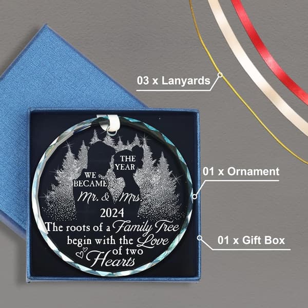 2024 First Christmas Married Glass Ornament - Wedding Gift for Couples