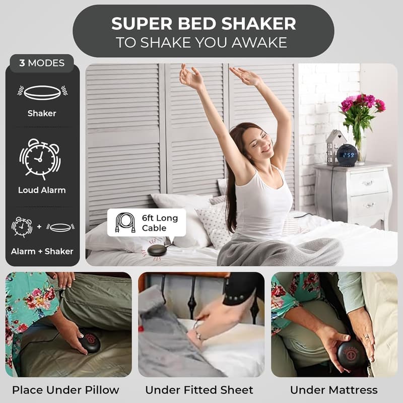 Sonic Bomb Dual Alarm Clock with Bed Shaker for Heavy Sleepers
