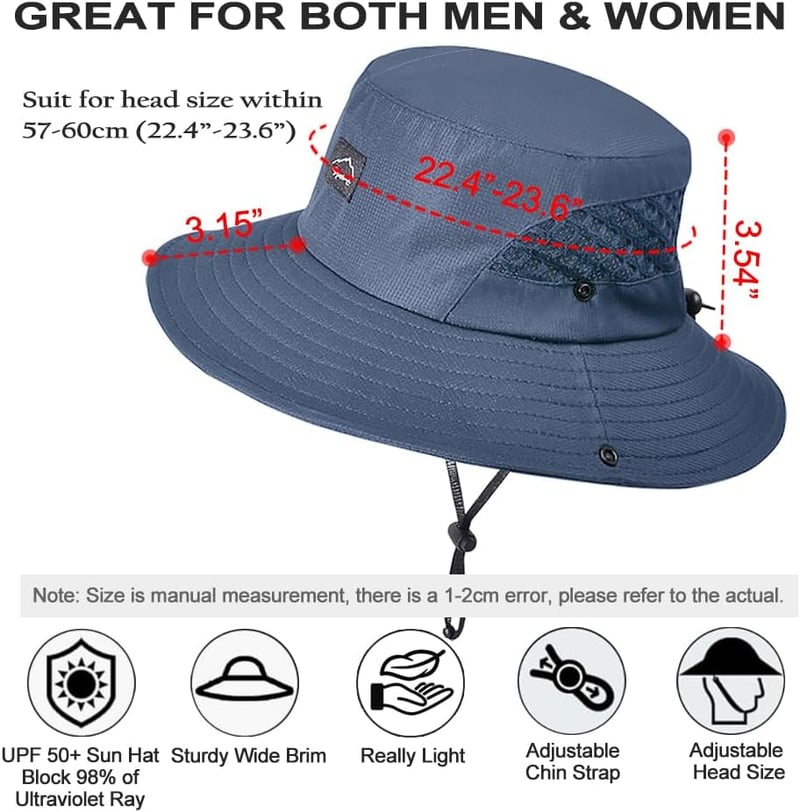 UPF50+ Sun Hat for Men and Women, Wide Brim Bucket Hat