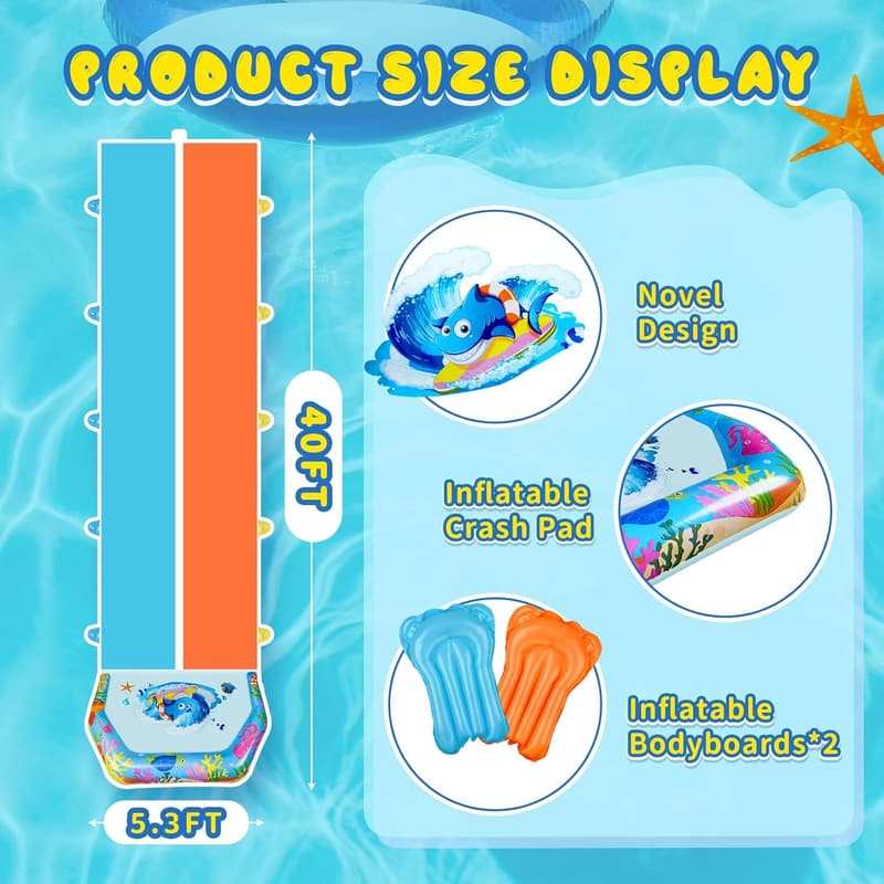 40FT Double Water Slide with Bodyboards for Summer Fun