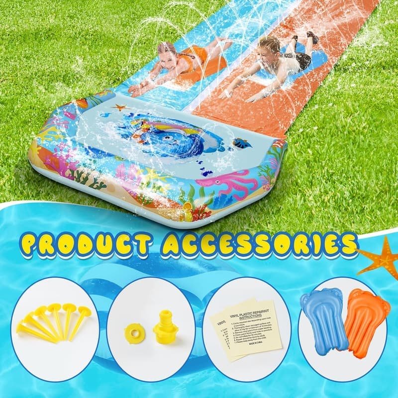 40FT Double Water Slide with Bodyboards for Summer Fun