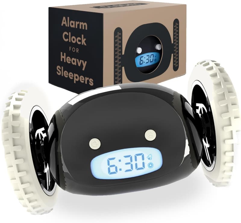 Extra Loud Rolling Alarm Clock for Heavy Sleepers - Black