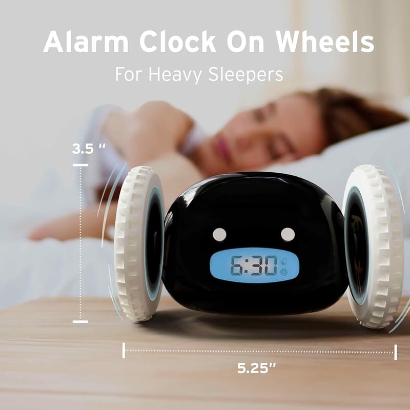 Extra Loud Rolling Alarm Clock for Heavy Sleepers - Black