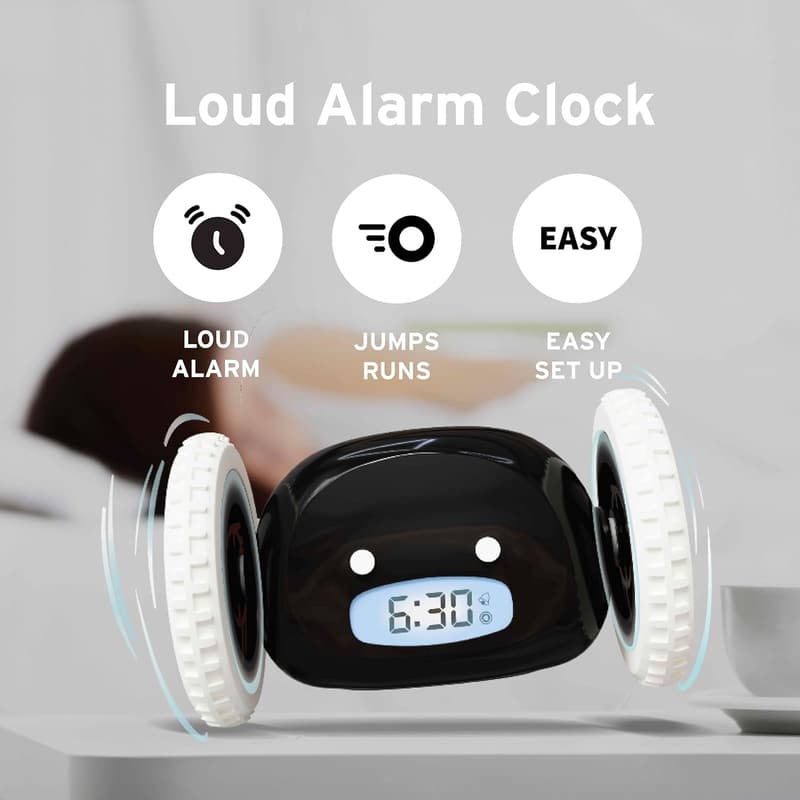 Extra Loud Rolling Alarm Clock for Heavy Sleepers - Black
