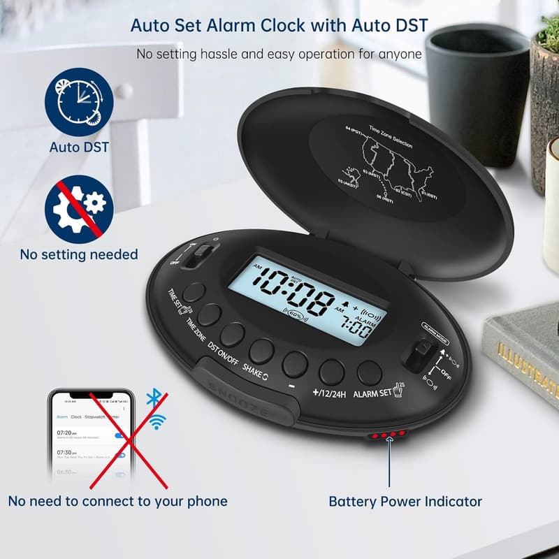 Heavy Sleeper Alarm Clock with Bed Shaker - Rechargeable Cordless