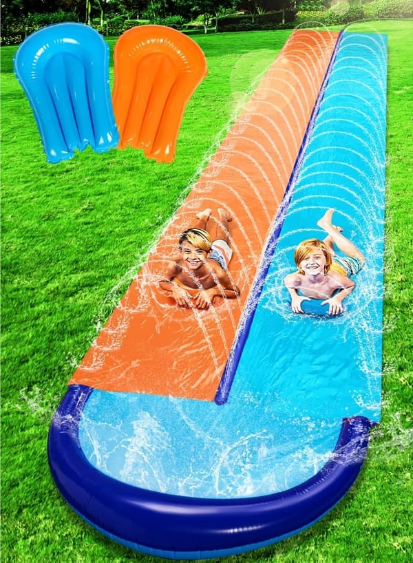 Heavy-Duty 32.5FT Double Water Slide with Sprinkler for Summer Fun