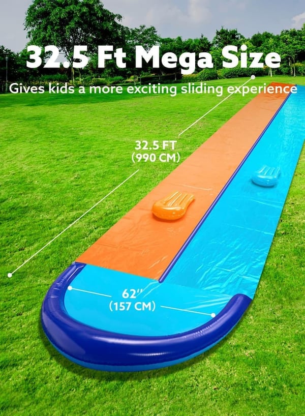 Heavy-Duty 32.5FT Double Water Slide with Sprinkler for Summer Fun