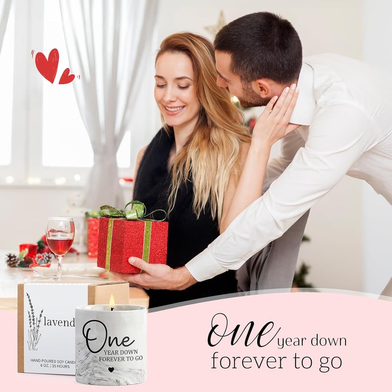 1st Anniversary Porcelain Candle Gift for Couples - 6 Oz