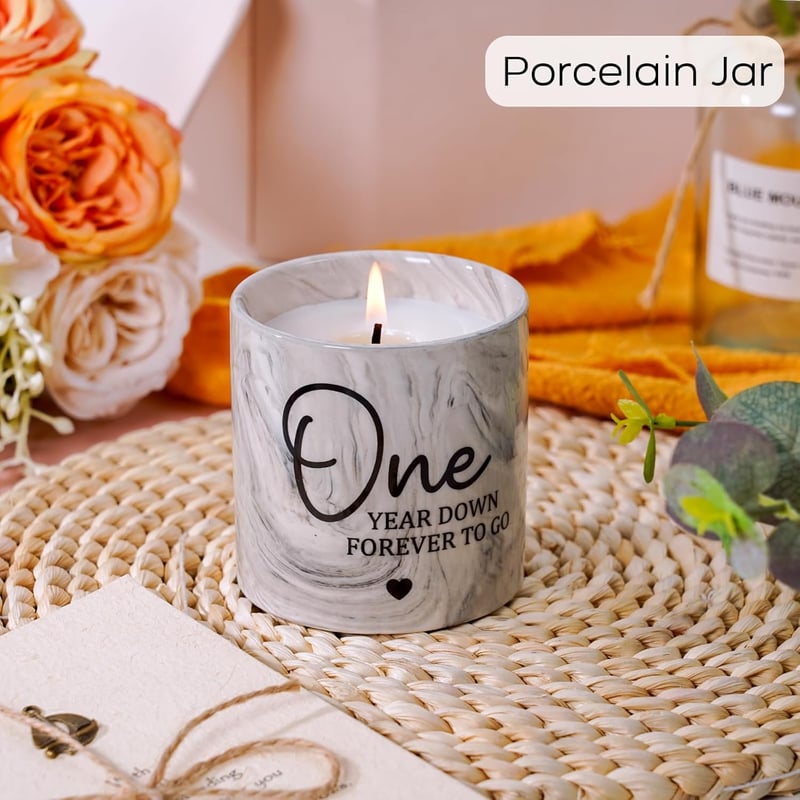 1st Anniversary Porcelain Candle Gift for Couples - 6 Oz