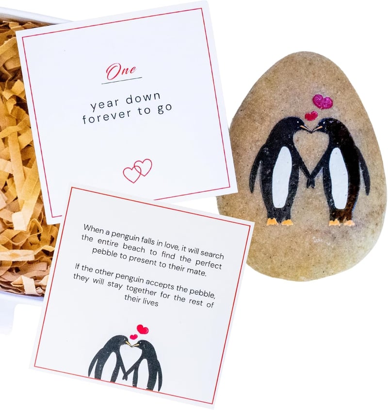 First Anniversary Penguin Pebble Keepsake for Couples