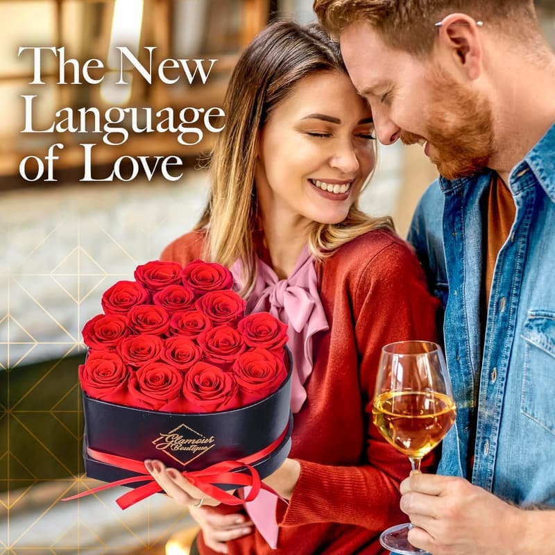 Preserved Roses Gift Box for Her - Heart Shape with 16 Flowers
