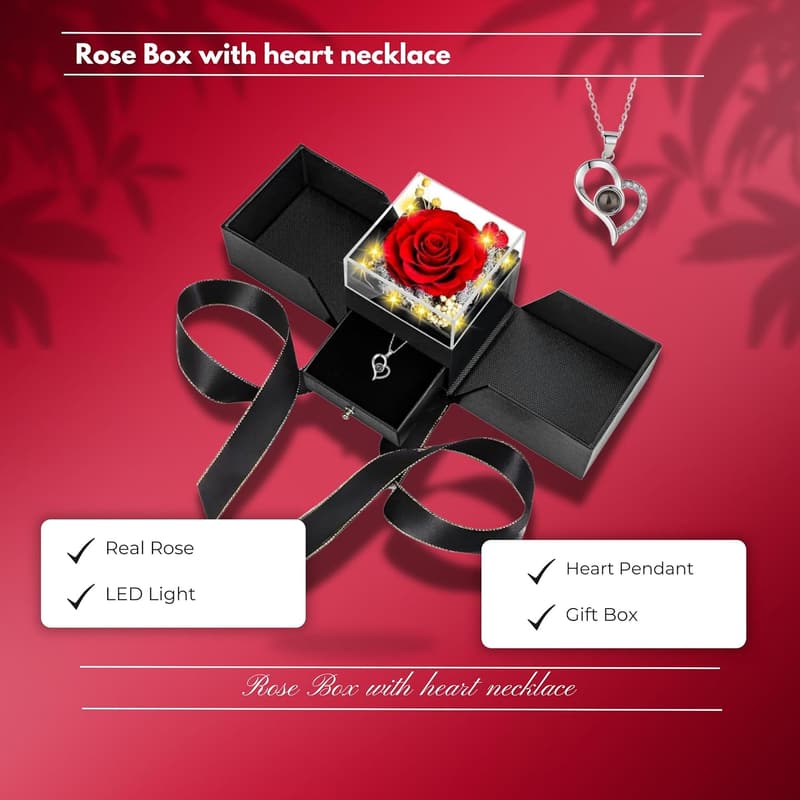 Eternal Red Rose Necklace Gift Set for Her - Romantic Gift