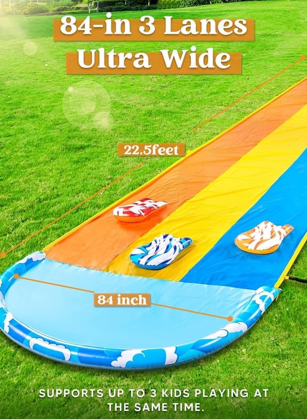 Heavy-Duty 22.5ft Lawn Water Slide with 3 Body Boards