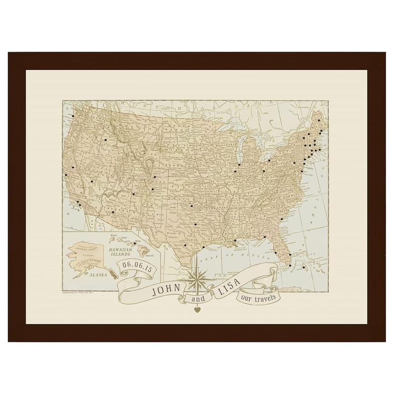 Personalized Wedding Anniversary Push Pin Travel Map