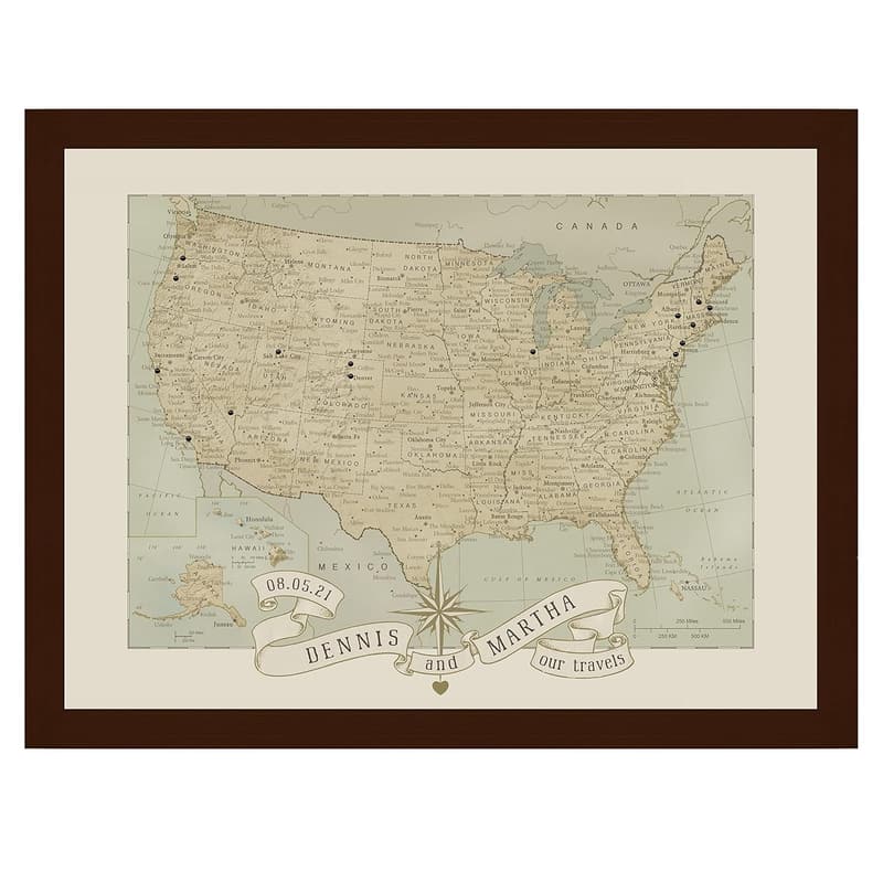 Personalized Wedding Anniversary Push Pin Travel Map