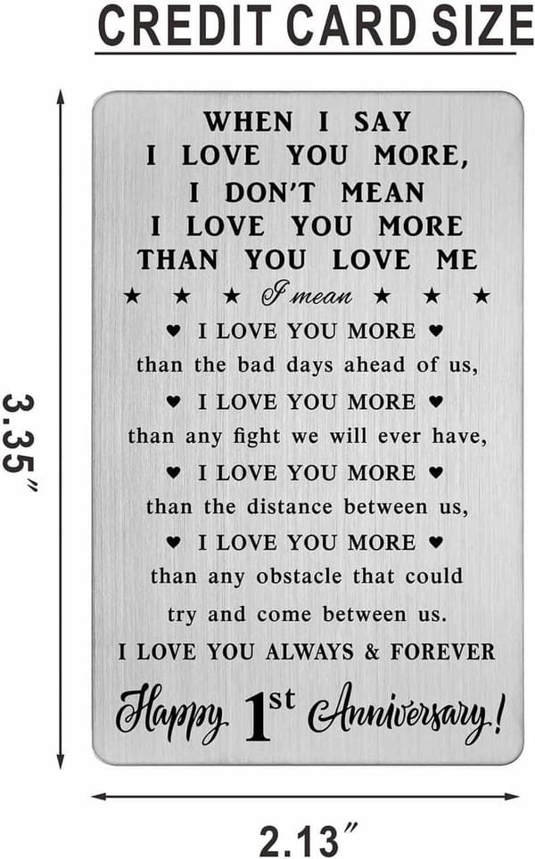 1st Anniversary Engraved Wallet Card Gift for Him