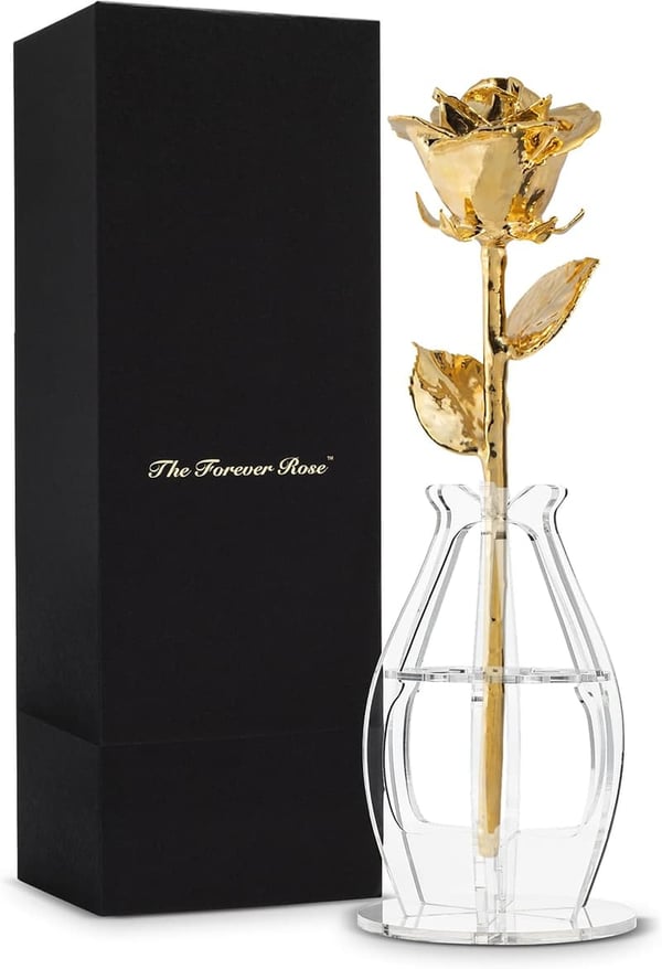 24K Gold Dipped Rose in Bloom Box - Handmade Anniversary Gift