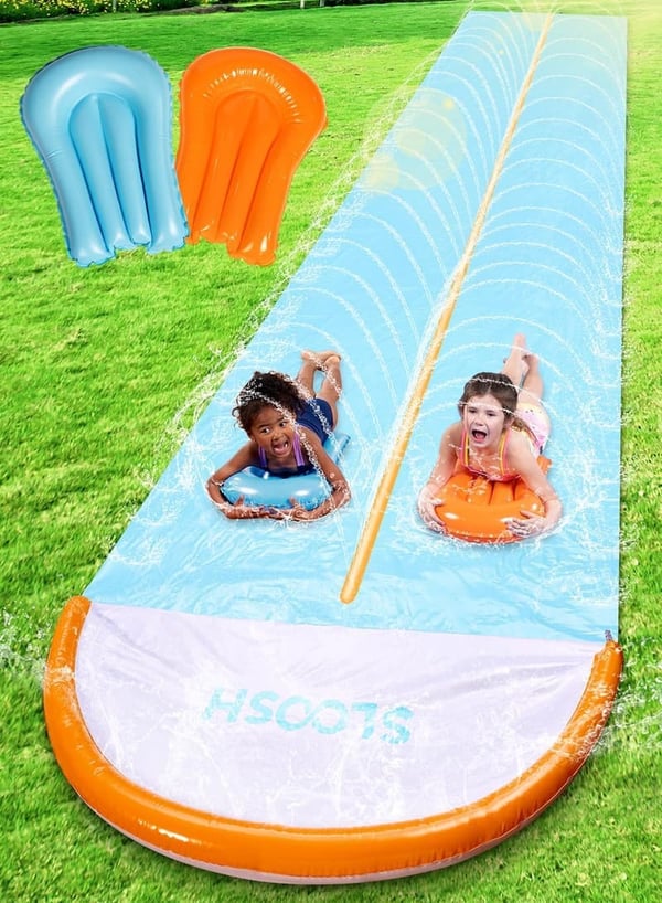 Extra Long 32.5ft Double Lane Water Slide with 2 Inflatable Boards