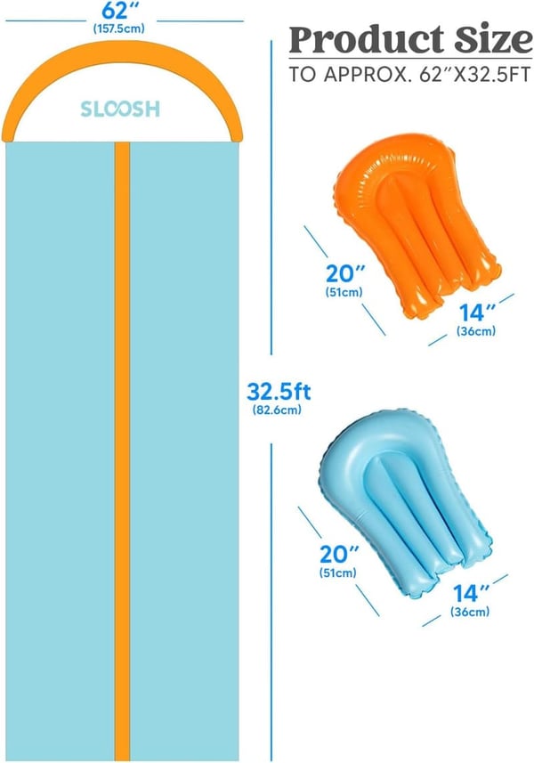 Extra Long 32.5ft Double Lane Water Slide with 2 Inflatable Boards