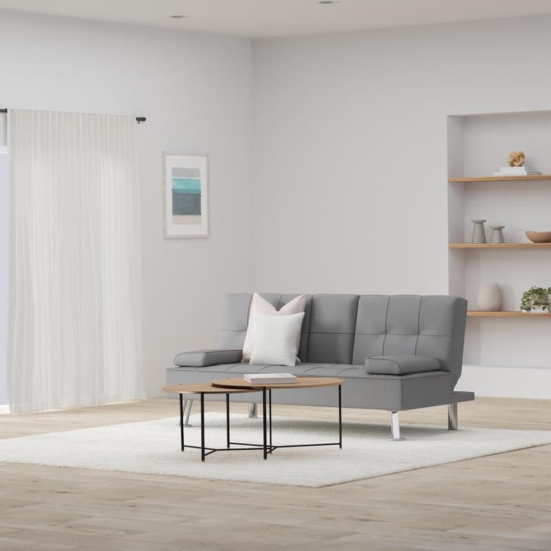 Modern Linen Folding Futon Sofa Bed with Armrests - Gray